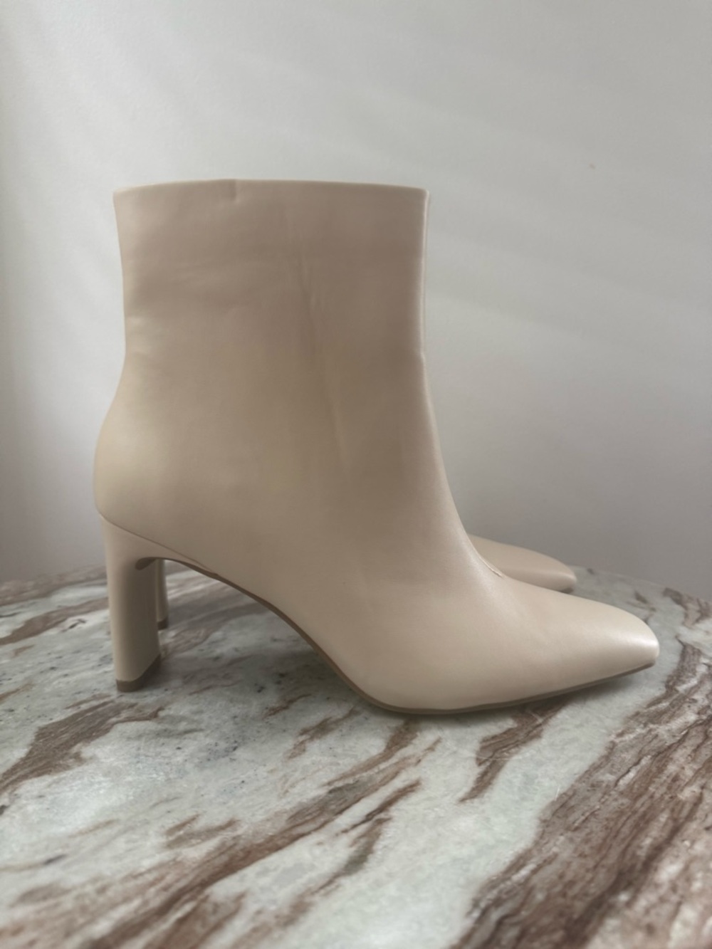 Women’s Cream Ankle Boots - Sleek Pointed Toe Heel